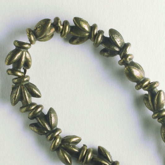 Pewter Beads, Brass Plated - 8" Strand
