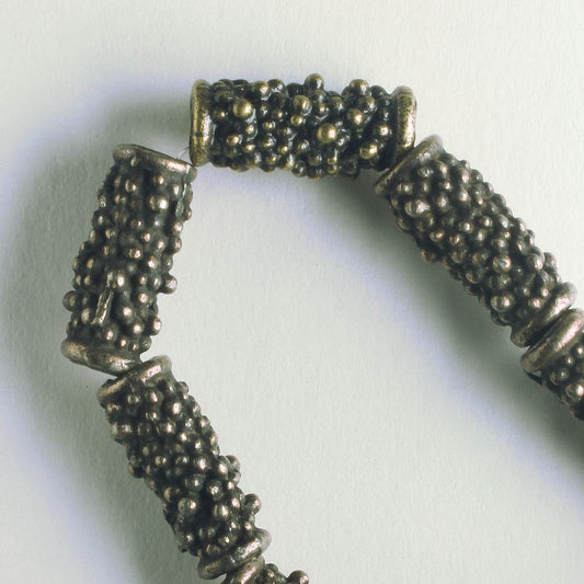 Pewter Beads, Brass plated - 8" Strand