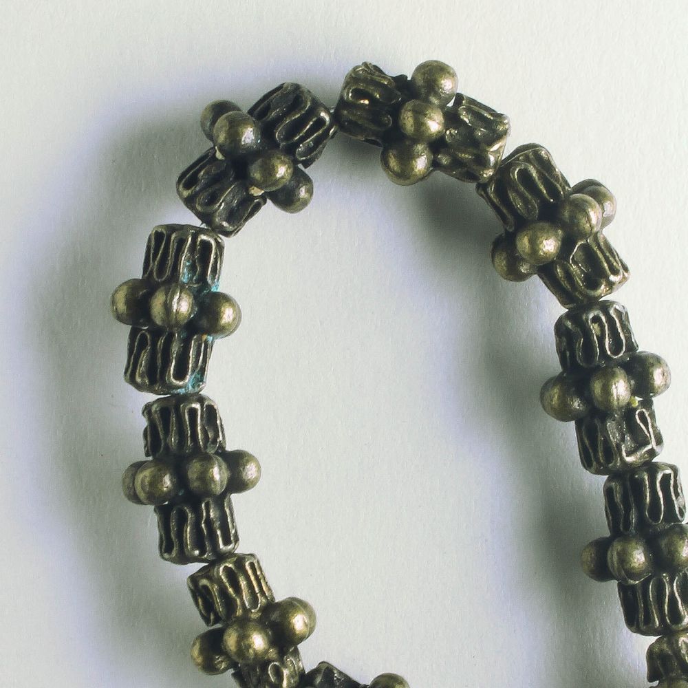 Pewter Beads, Brass Plated - 8" Strand