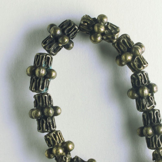 Pewter Beads, Brass Plated - 8" Strand