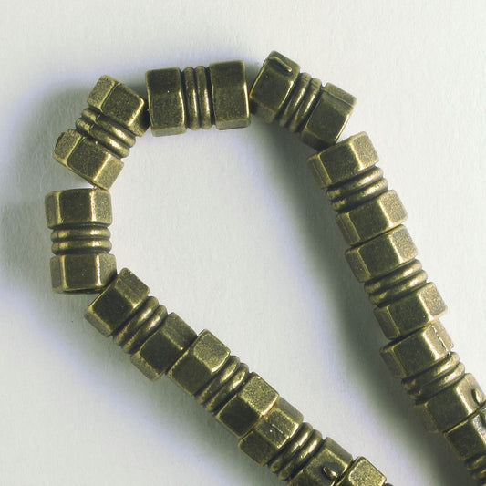 Pewter Beads, Brass Plated - 8" Strand
