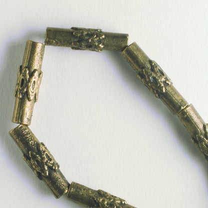 Pewter Beads, Brass Plated - 8" Strand