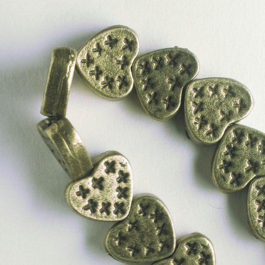 Pewter Beads, Brass Plated - 8" Strand