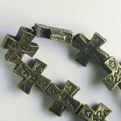Pewter Beads, Brass Plated - 8" Strand