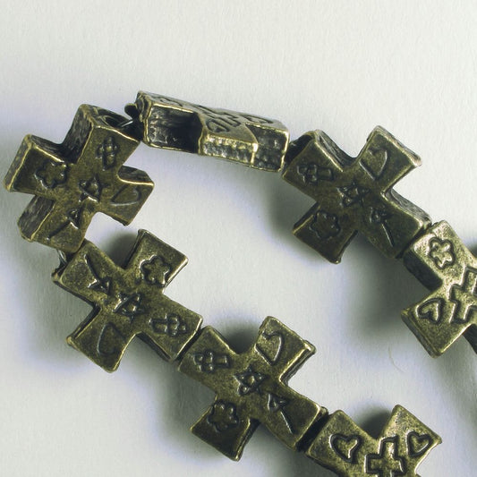 Pewter Beads, Brass Plated - 8" Strand