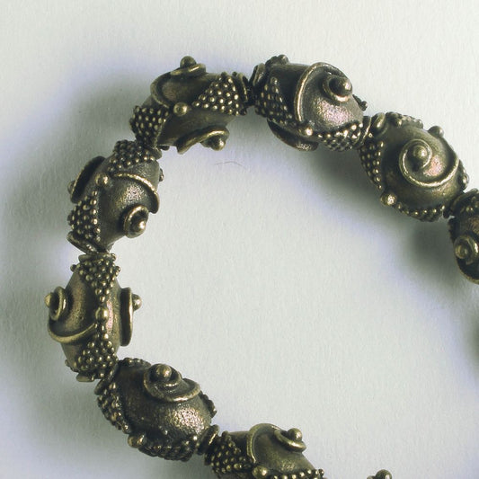Pewter Beads, Brass Plated - 8" Strand