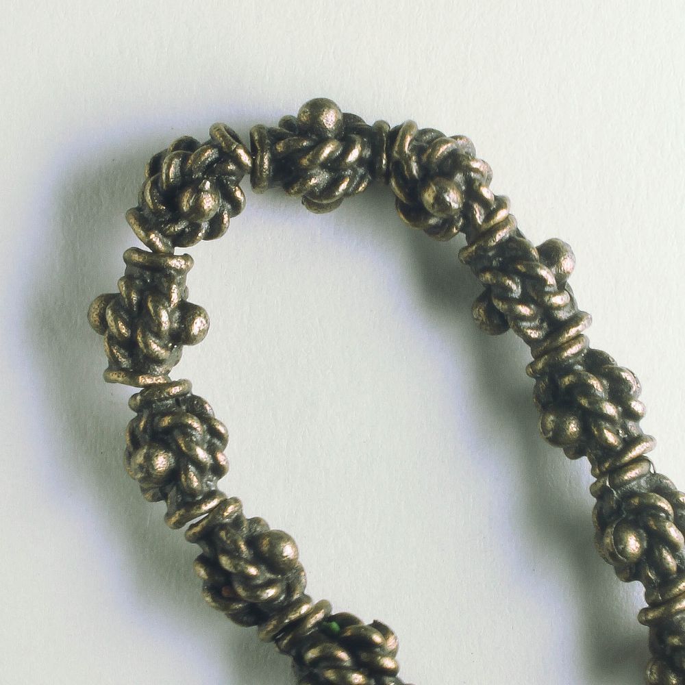 Pewter Beads, Brass Plated - 8" Strand