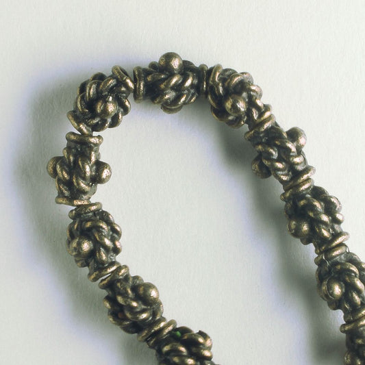 Pewter Beads, Brass Plated - 8" Strand