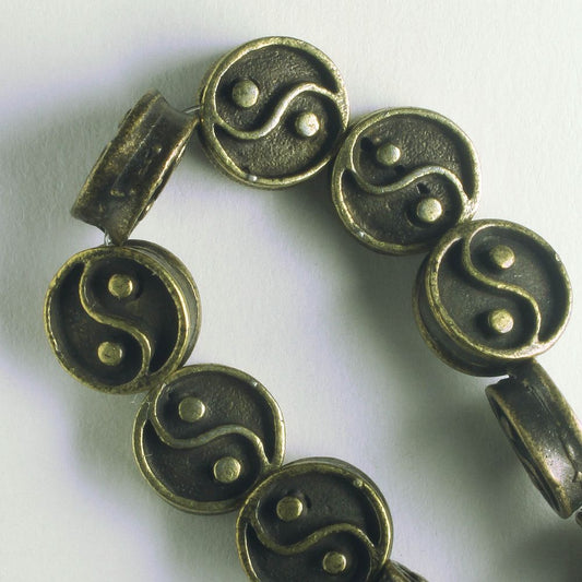 Pewter Beads, Brass Plated - 8" Strand
