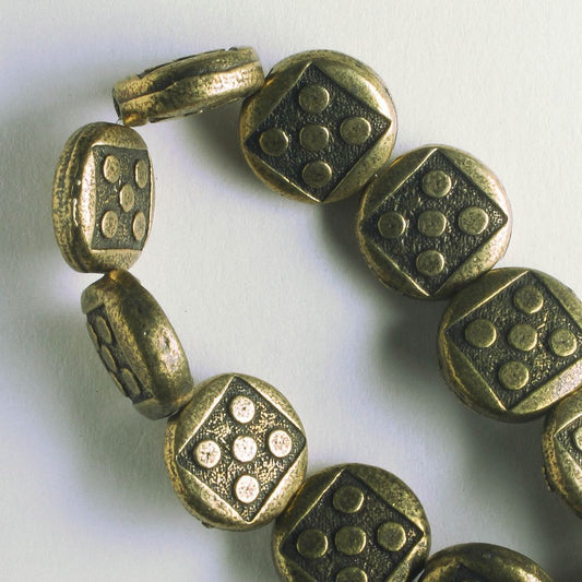 Pewter Beads, Brass Plated - 8" Strand