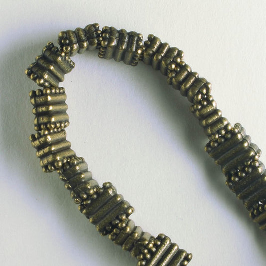 Pewter Beads, Brass Plated - 8" Strand