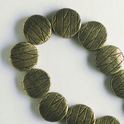 Pewter Beads, Brass Plated - 8" Strand