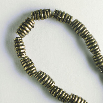 Pewter Beads, Brass Plated - 8" Strand