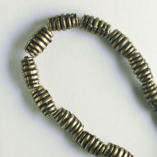 Pewter Beads, Brass Plated - 8" Strand
