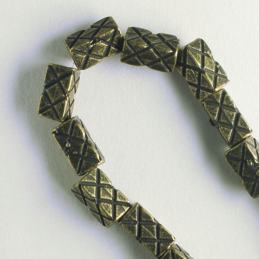 Pewter Beads, Brass Plated - 8" Strand