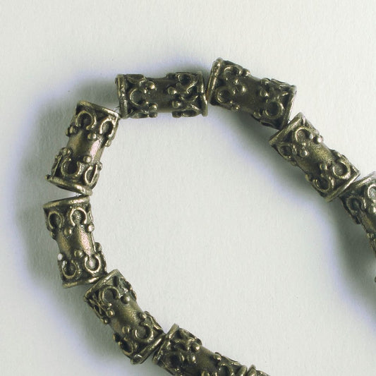 Pewter Beads, Brass Plated - 8" Strand