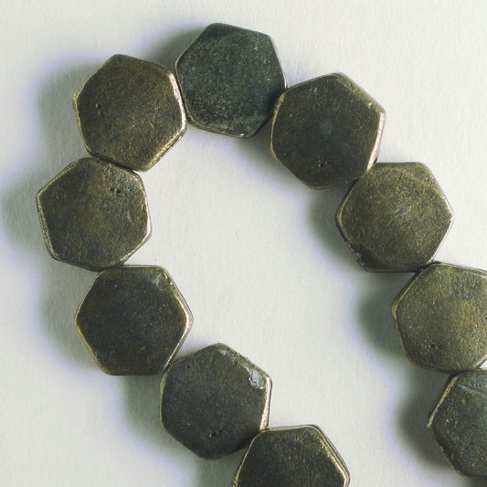 Pewter Beads, Brass Plated - 8" Strand