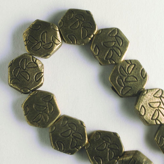 Pewter Beads, Brass Plated - 8" Strand
