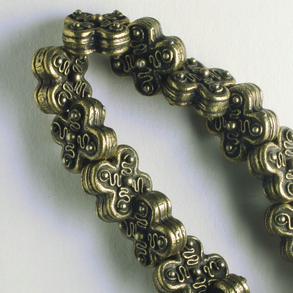 Pewter Beads, Brass Plated - 8" Strand