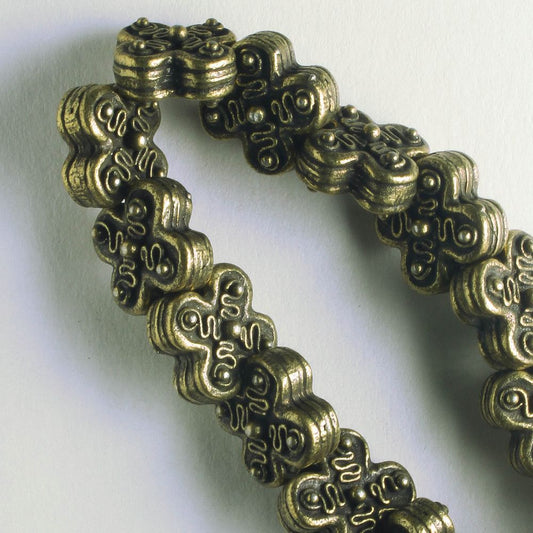 Pewter Beads, Brass Plated - 8" Strand