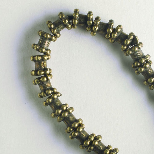Pewter Beads, Brass Plated - 8" Strand