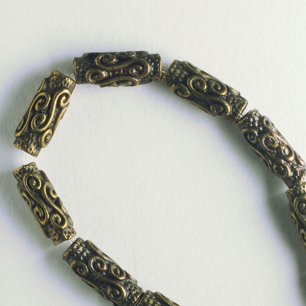 Pewter Beads, Brass Plated - 8" Strand