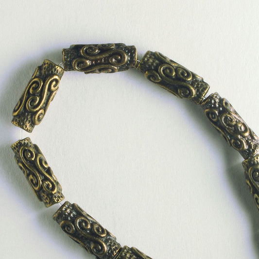Pewter Beads, Brass Plated - 8" Strand