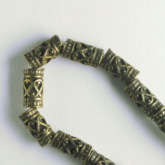 Pewter Beads, Brass Plated - 8" Strand