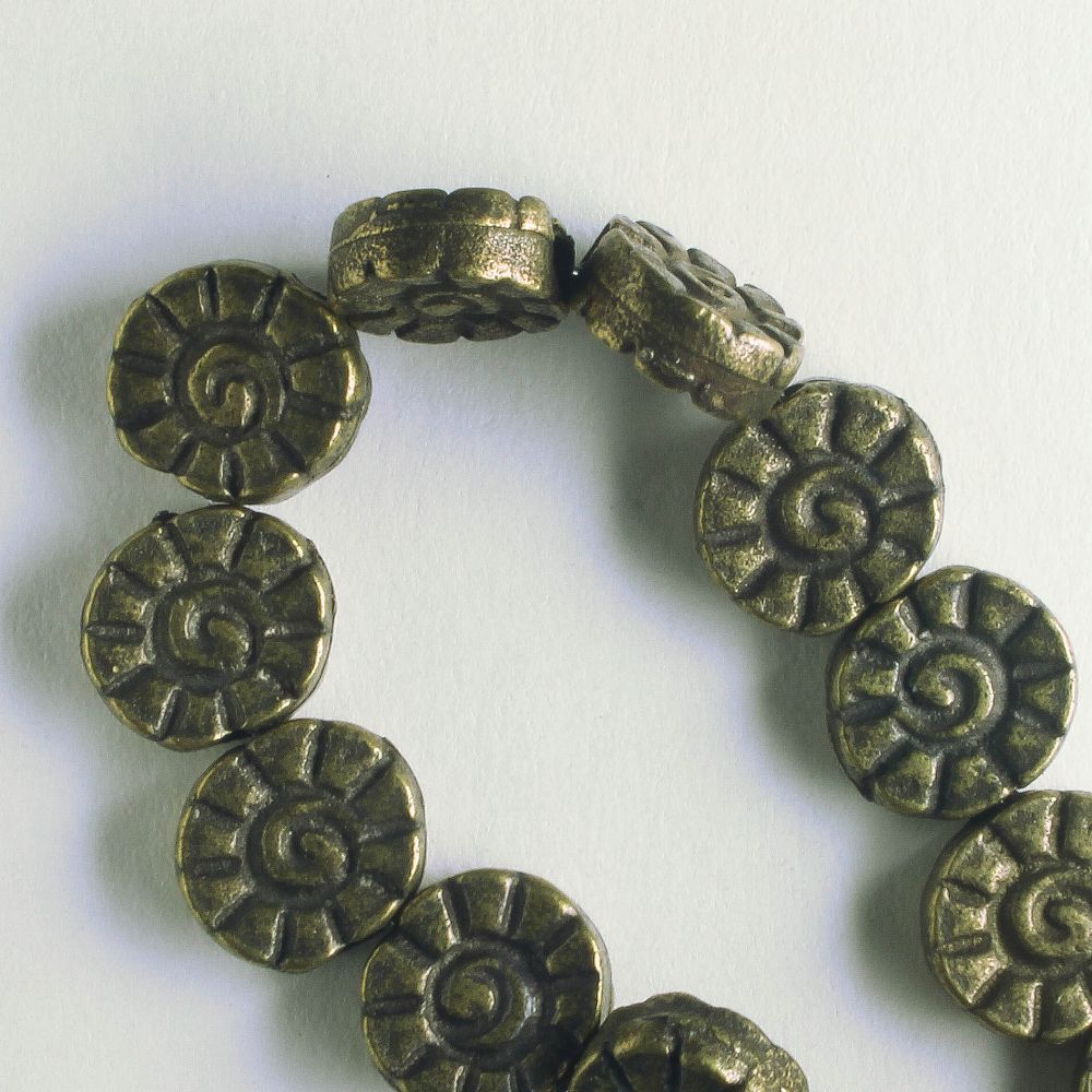 Pewter Beads, Brass Plated - 8" Strand