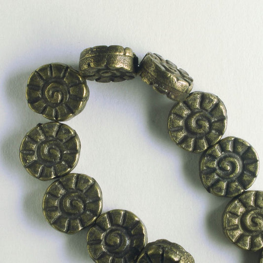 Pewter Beads, Brass Plated - 8" Strand