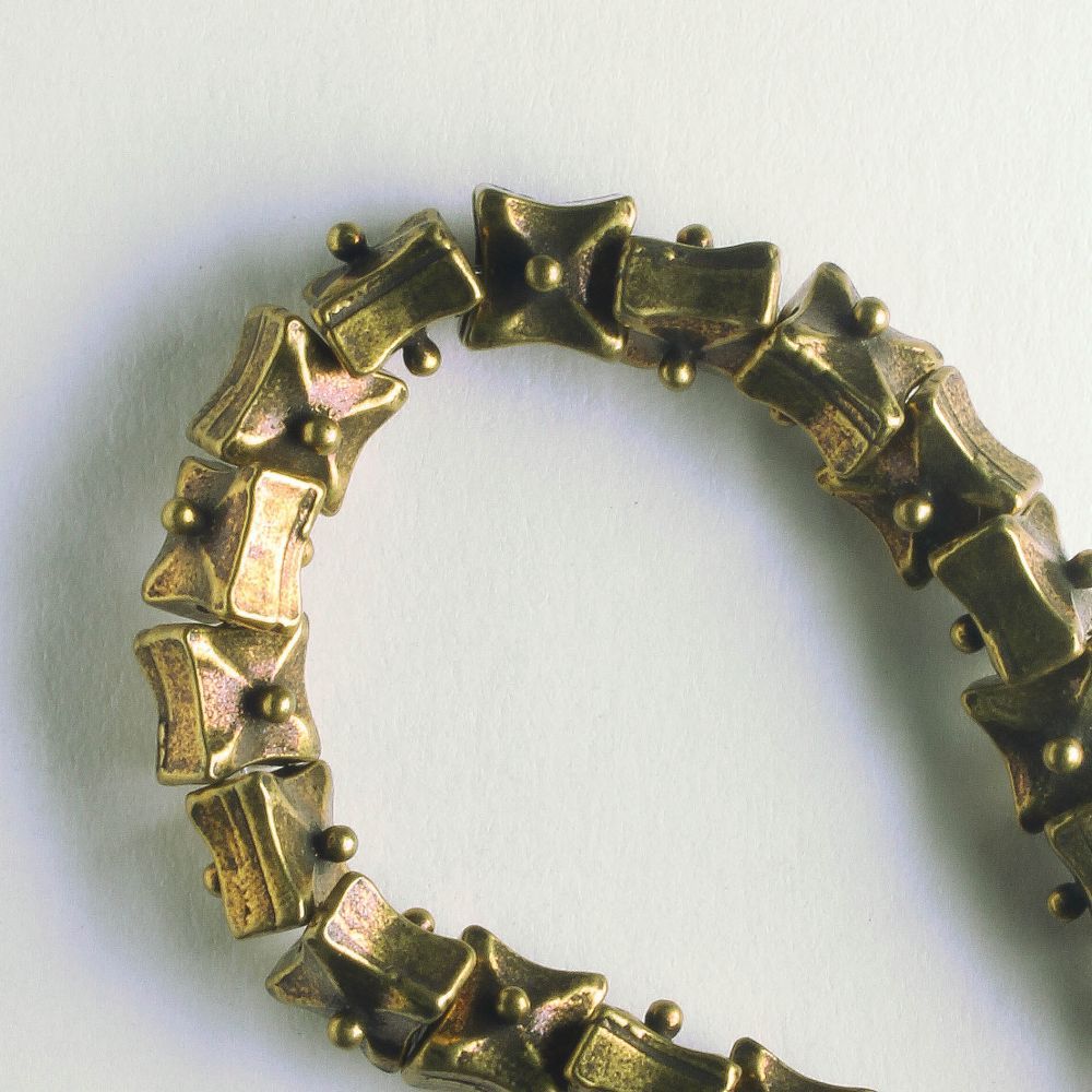 Pewter Beads, Brass Plated - 8" Strand