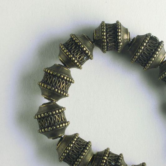 Pewter Beads, Brass Plated - 8" Strand