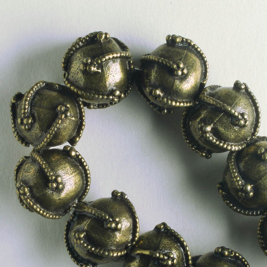 Pewter Beads, Brass Plated - 8" Strand