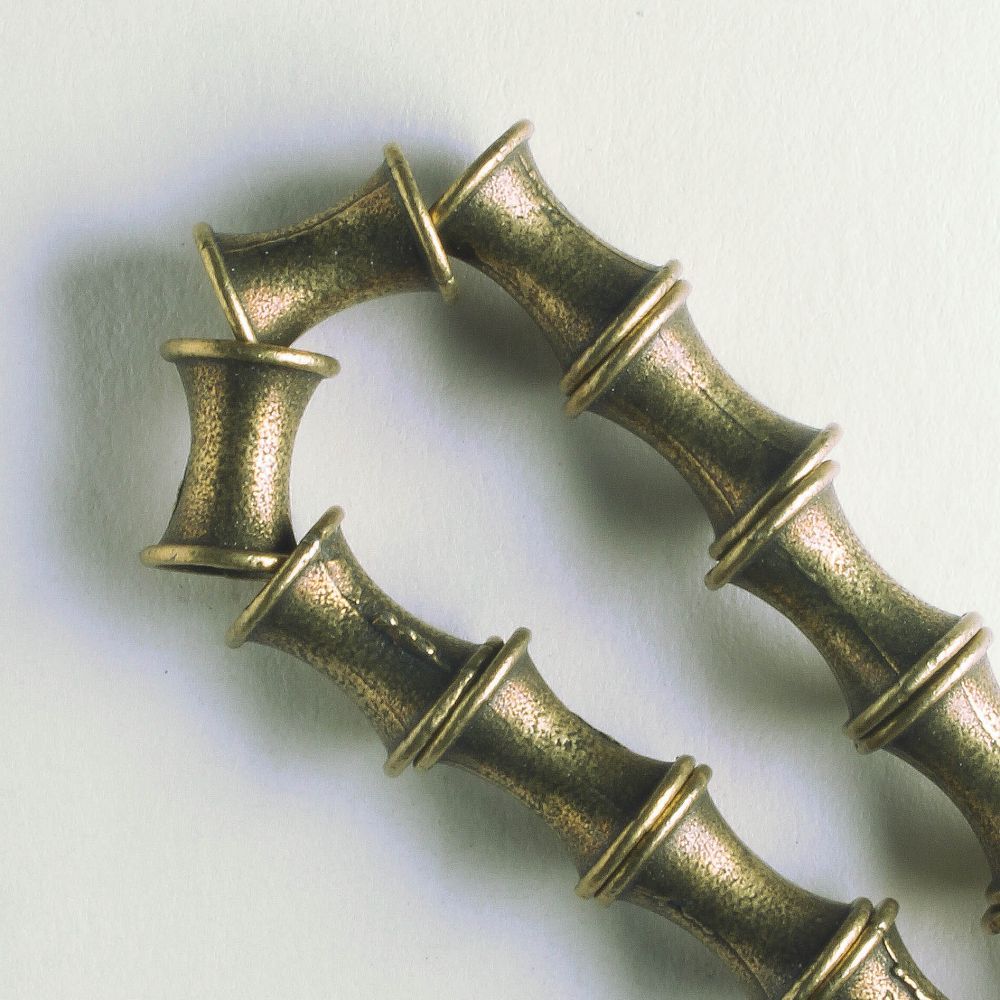Pewter Beads, Brass Plated - 8" Strand