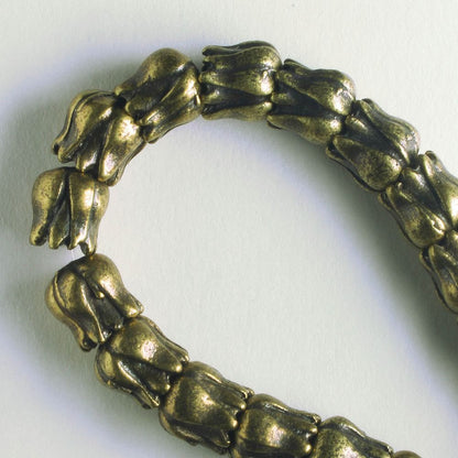 Pewter Beads, Brass Plated - 8" Strand