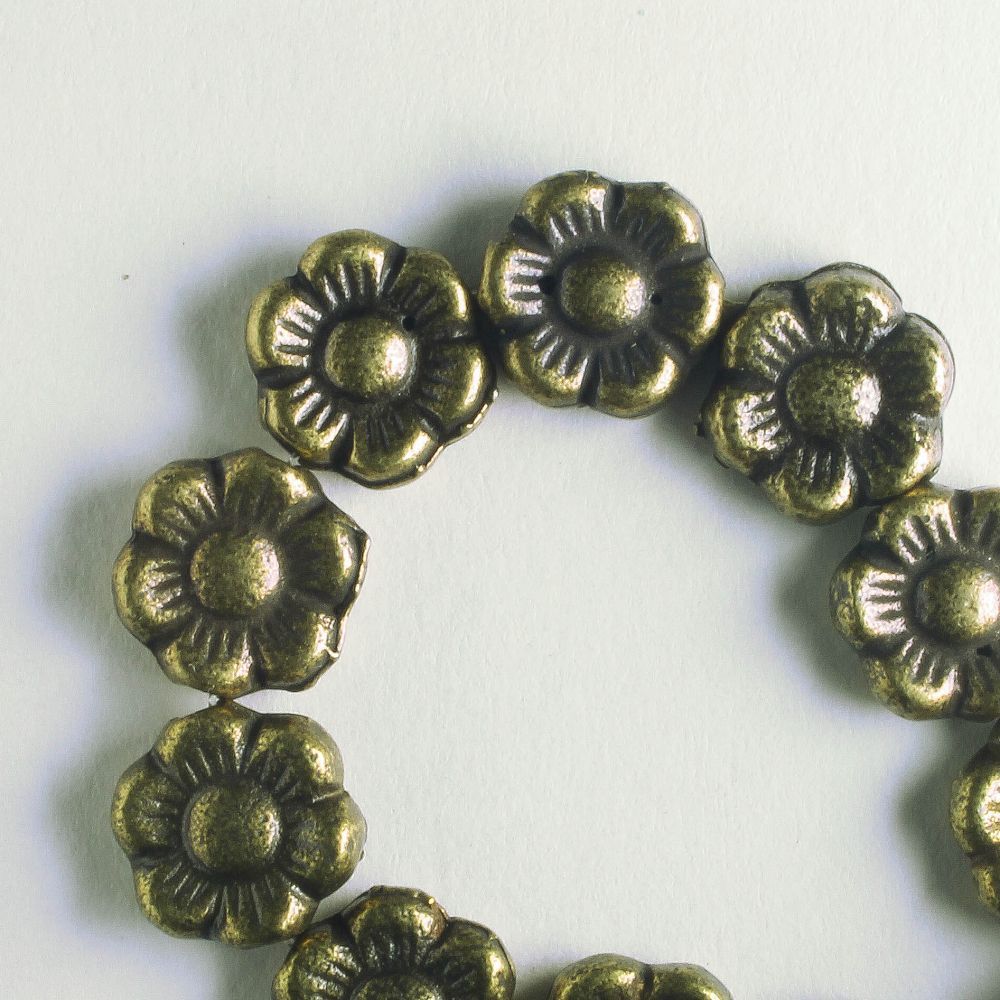 Pewter Beads, Brass Plated - 8" Strand