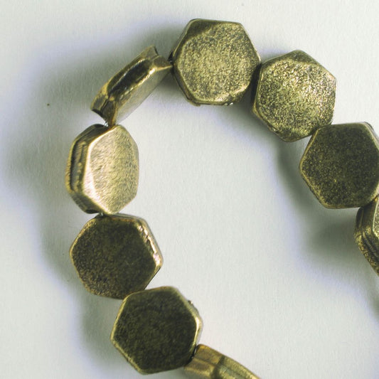 Pewter Beads, Brass Plated - 8" Strand