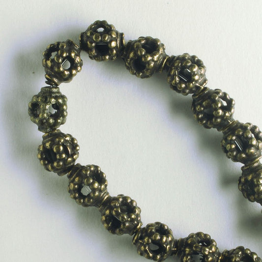 Pewter Beads, Brass Plated - 8" Strand