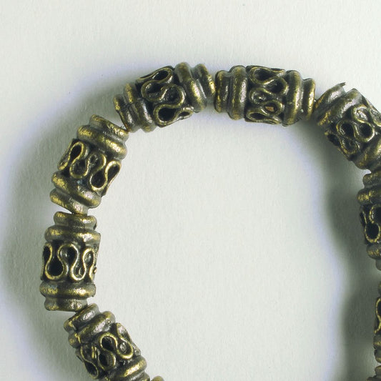 Pewter Beads, Brass Plated - 8" Strand