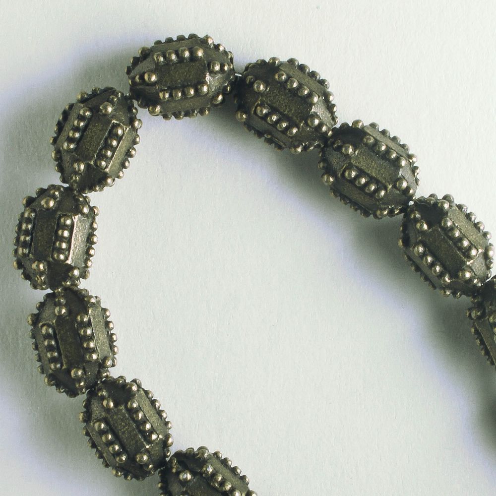 Pewter Beads, Brass Plated - 8" Strand