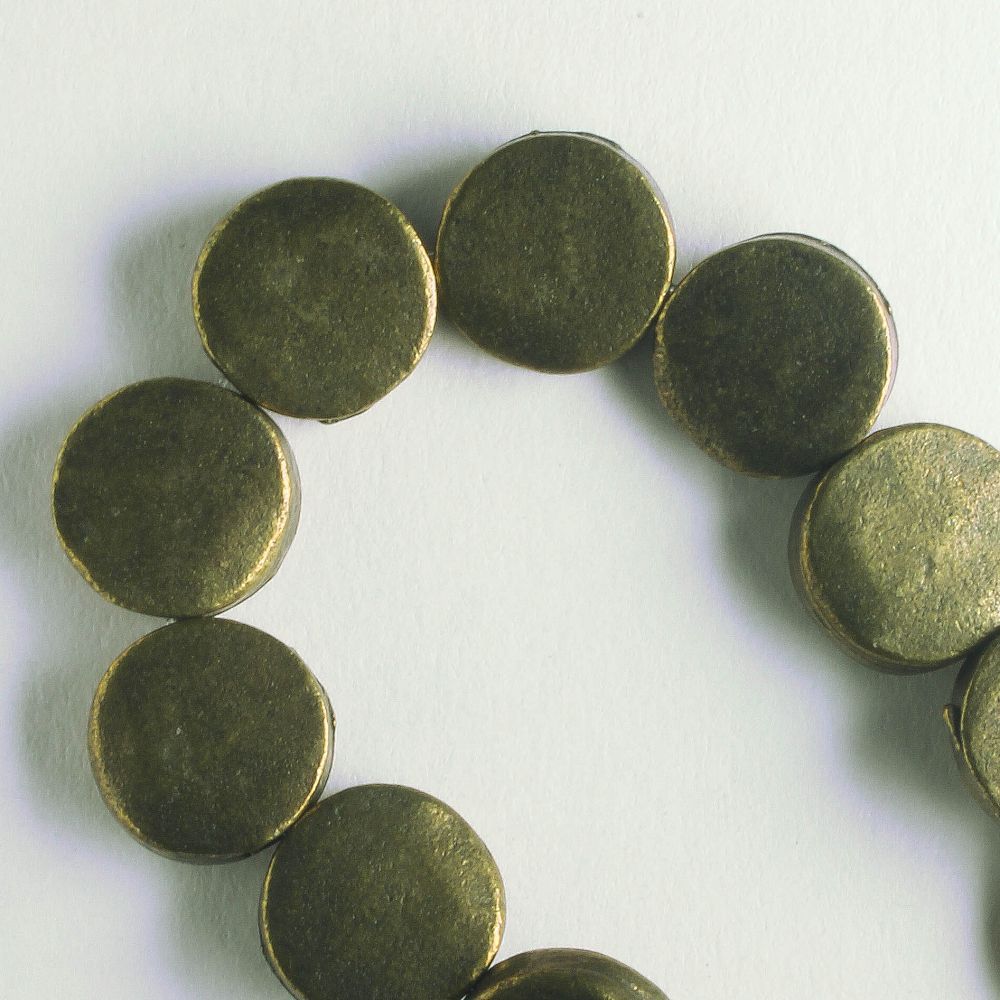Pewter Beads, Brass Plated - 8" Strand