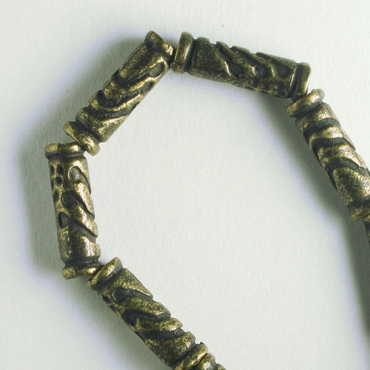 Pewter Beads, Brass Plated - 8" Strand