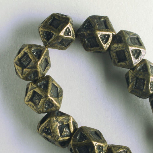 Pewter Beads, Brass Plated - 8" Strand