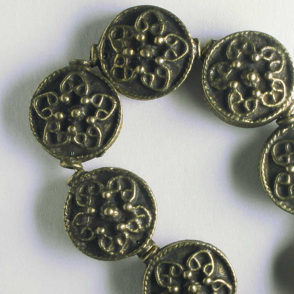 Pewter Beads, Brass Plated - 8" Strand