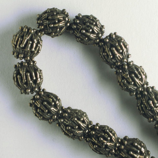 Pewter Beads, Brass Plated - 8" Strand