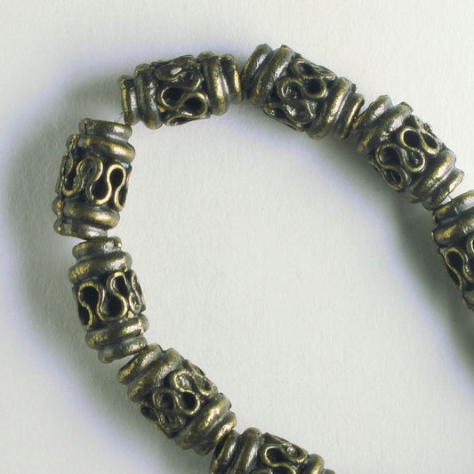 Pewter Beads, Brass Plated - 8" Strand