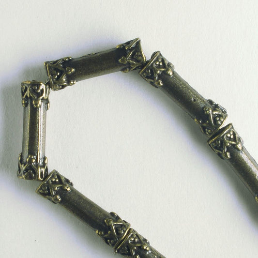 Pewter Beads, Brass Plated - 8" Strand