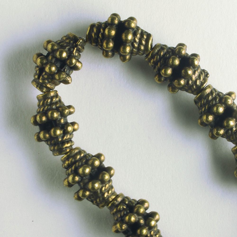 Pewter Beads, Brass Plated - 8" Strand