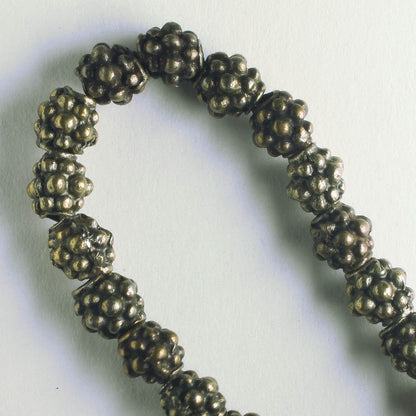 Pewter Beads, Brass Plated - 8" Strand