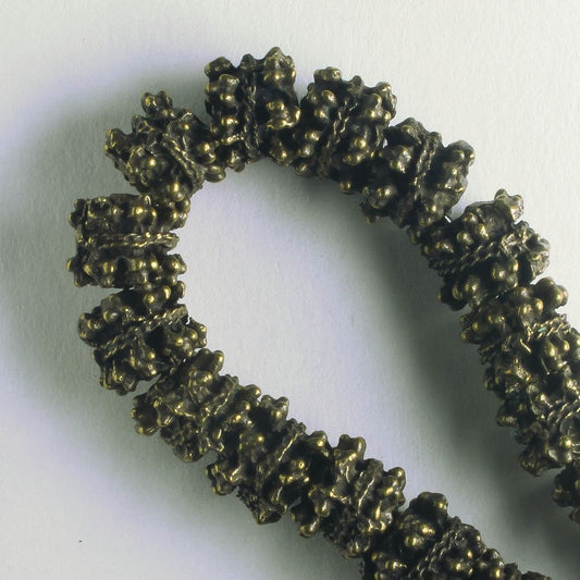 Pewter Beads, Brass Plated - 8" Strand